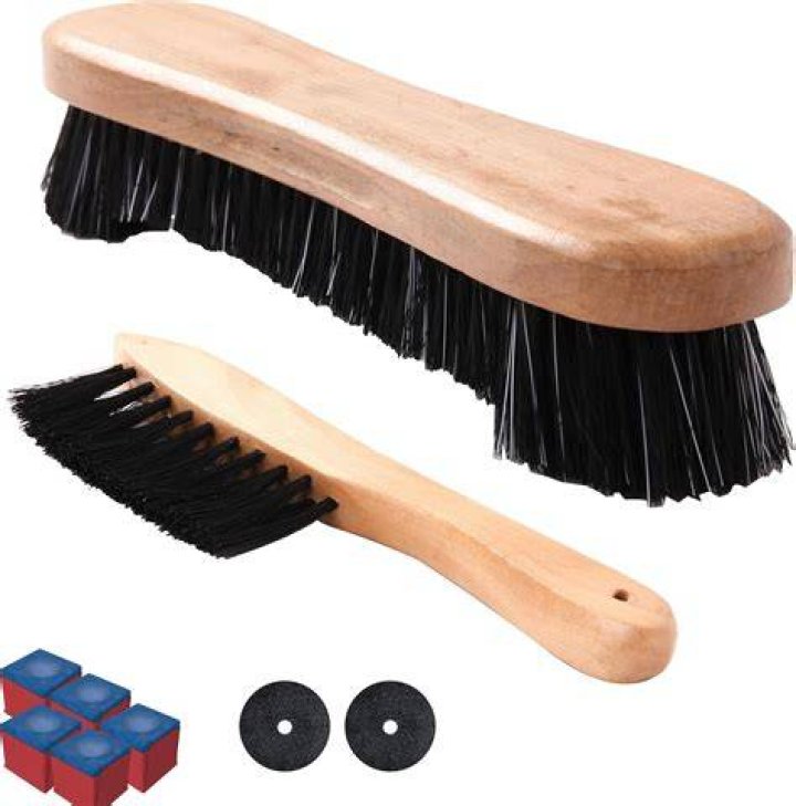 BETTERLINE Billiard Pool Table Brushes for Rail Cleaning - Bonus Cue Chalk Cubes and Pool Table Spot Dot Stickers