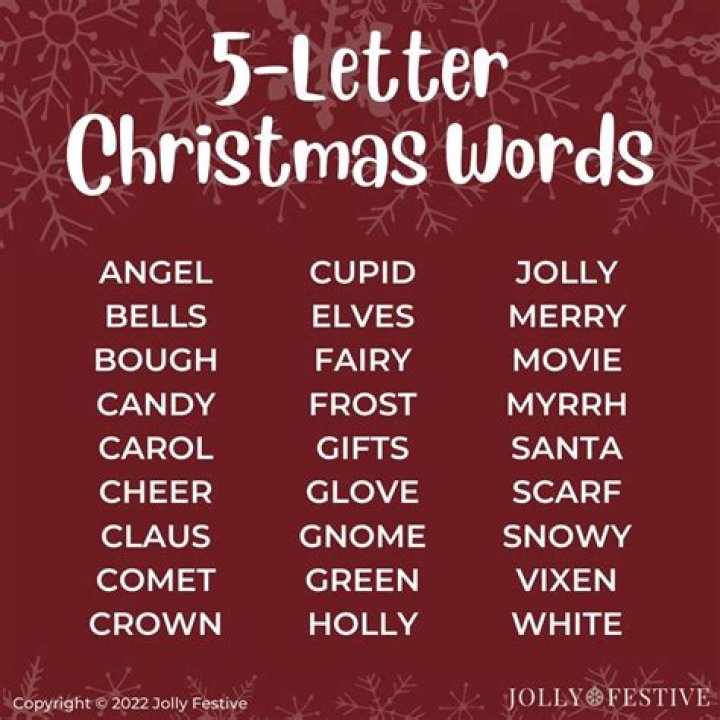 Christmas Words 5 Letters Christmas Words 5 Letters