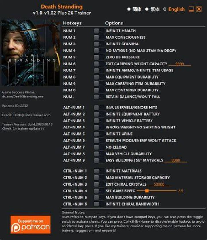 Death Stranding Trainer