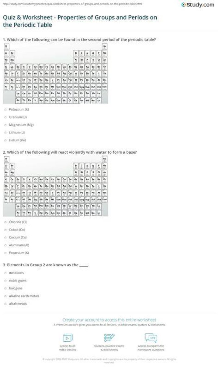 Periods and Groups using the Periodic Table Quiz