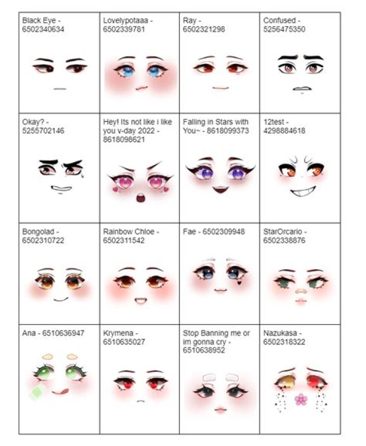 Roblox Face ID Codes