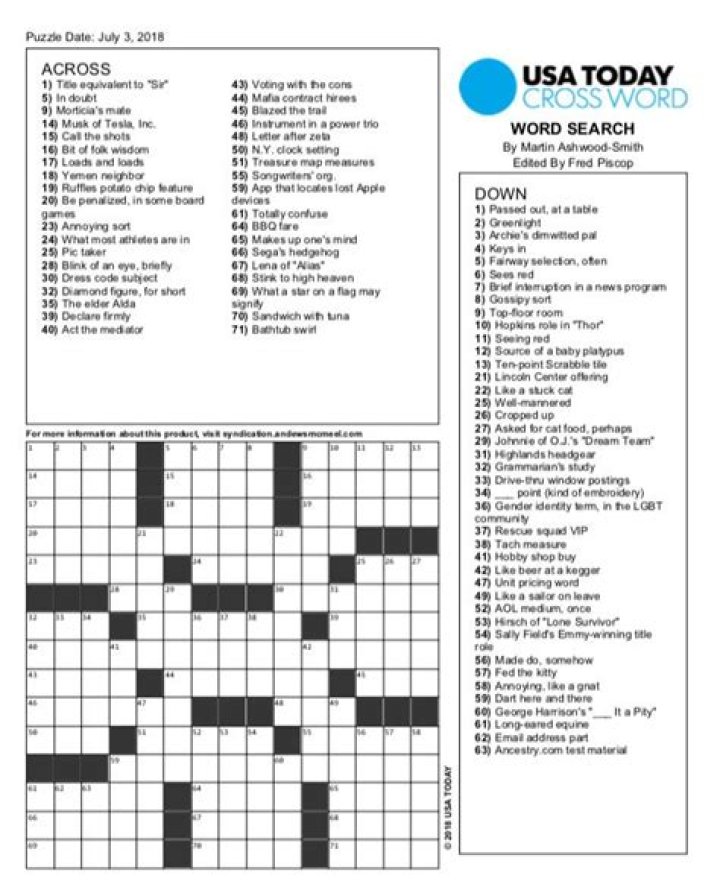 USA Today Crossword