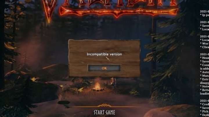 What is the incompatible version error in Valheim?