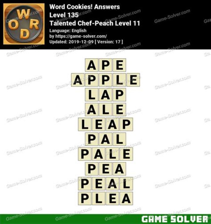 Word Cookies Talented Chef-Peach Level 5 Answers