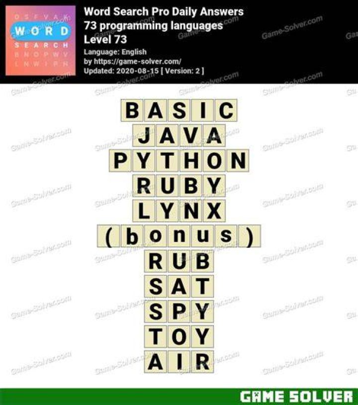 Word Search Pro 73 programming languages Answers